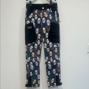 Graphic Skull Print Pants with Black Accents